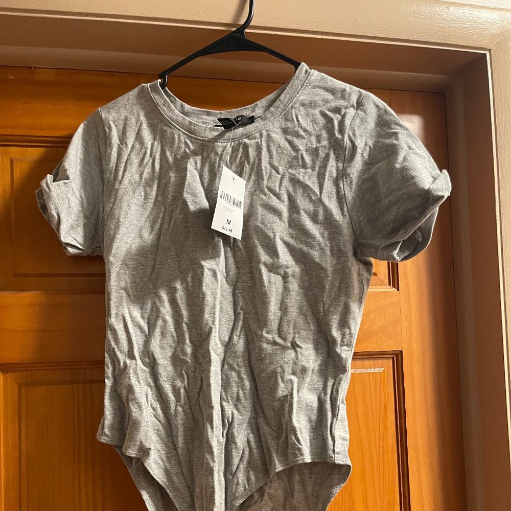 FOREVER 21 Women's Heather Grey T-shirt Bodysuit, Size Medium